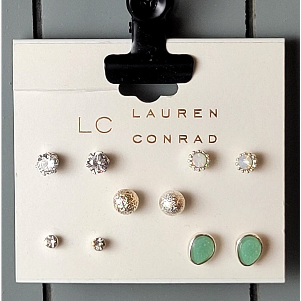 Lauren Conrad 6-Pair Stud Earrings Set Silver & Green NWT Fashion Jewelry